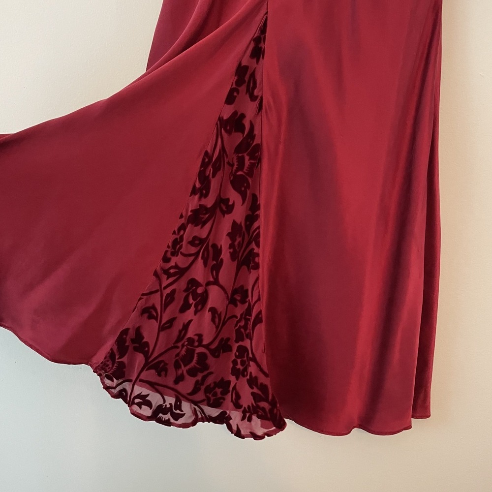 VTG 100% Silk Babydoll Slip Dress Wine Size L Tie Back Burnout Velvet Romantic - Picture 7 of 11